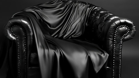 A stunning black leather armchair draped with flowing silk fabric creates a luxurious and elegant look, enhancing any modern living space with style and sophistication.の素材