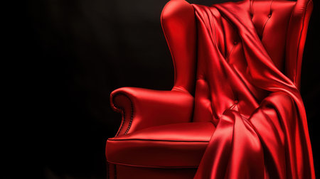 A striking image of a red armchair adorned with a smooth satin blanket, set against a dark backdrop, showcasing elegance and sophistication for interior design inspiration.の素材