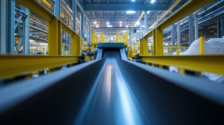 A modern conveyor system in an industrial warehouse showcases advanced automation technology designed for the efficient transportation of materials in the manufacturing process.の素材