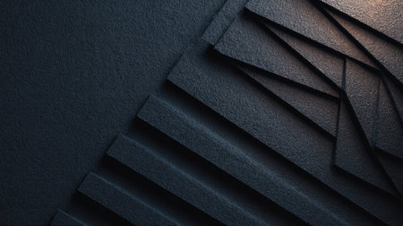 This image showcases a dark textured background featuring layered paper sheets that create intriguing shadows and highlights, perfect for design projects.の素材