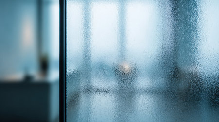 This captivating image features frosted glass creating a stylish backdrop in a modern office space. The blurred elements add a tranquil ambiance perfect for corporate visuals.の素材