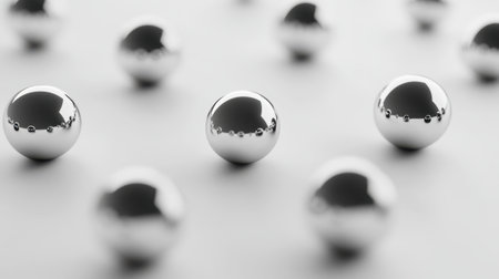 A stunning close-up of gleaming spheres arranged on a soft focus background, capturing intricate reflections and patterns of light. Ideal for artistic and abstract projects.の素材