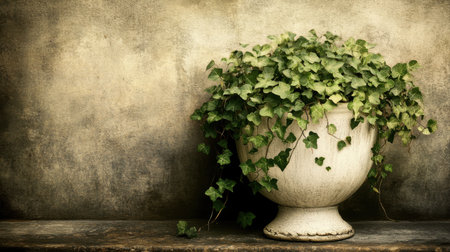 A beautiful representation of nature, this image features a vibrant green ivy plant in a classic white pot, perfect for serene home decor or gardening ideas.の素材
