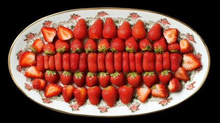 A beautiful arrangement of fresh, vibrant strawberries on a decorative platter, perfect for summer events, picnics, or healthy indulgence. A feast for the eyes and taste buds!の素材