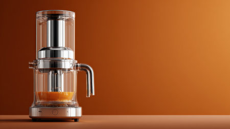 Discover a sleek and modern juicer made of glass and stainless steel, perfect for fresh juice preparation, blending beauty with functionality in any kitchen.の素材