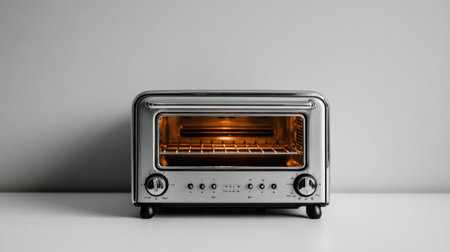 Stylish stainless steel toaster oven provides modern convenience with clear glass door for easy monitoring. Perfect for baking and toasting in any minimalist kitchen.の素材