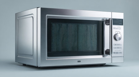 A sleek, modern stainless steel microwave oven with a clear glass door and user-friendly control panel enhances your kitchen's functionality and style.の素材