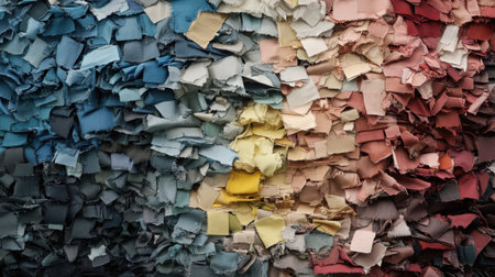 This image showcases a vibrant collection of fabric scraps in various colors, perfect for design projects, textile art, and creative inspiration for crafting.の素材