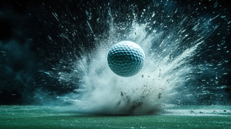 A captivating moment capturing the impact of a golf ball hitting the ground, creating a dynamic dust cloud. Perfect for sports enthusiasts and action photography lovers.の素材