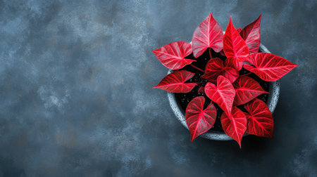 A striking display of a decorative houseplant featuring vibrant red leaves in a simple pot enhances any space, ideal for home decor inspiration and design projects.の素材