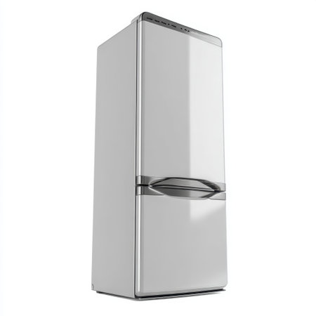 This modern refrigerator features a sleek stainless steel design perfect for contemporary kitchens, offering ample space for food storage and stylish organization solutions.の素材