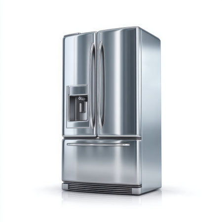 This modern stainless steel refrigerator features an ice and water dispenser, perfect for contemporary kitchens. Its sleek design maximizes storage and enhances daily use.の素材