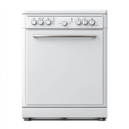A modern white kitchen stove featuring an oven and user-friendly control knobs, perfect for various cooking tasks and enhancing culinary experiences in any home setting.の素材