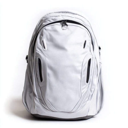 Stylish white backpack designed for travel and daily use. Features multiple pockets for organization and durable fabric ensuring comfort and reliability for everyday adventures.の素材