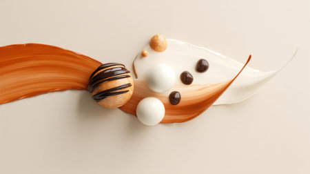 A visually appealing composition featuring a variety of chocolate treats on a smooth, creamy background, highlighting the elegance of dessert design.の素材