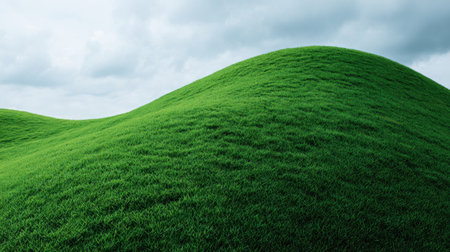 An inviting view of lush green hills beneath a dramatic cloudy sky, showcasing vibrant grass and a serene natural landscape, perfect for nature lovers.の素材