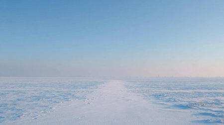 A breathtaking winter scene showcasing endless snow-covered ground under a clear blue sky, evoking feelings of tranquility and solitude in nature's pristine beauty.の素材