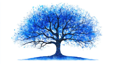 An artistic rendition of a leafless blue tree showcases intricate details and abstract elements, perfect for creative projects or nature-themed inspirations.の素材