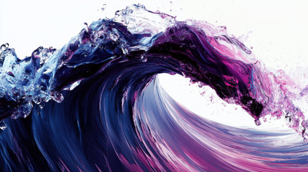 A stunning ocean wave captured in vivid purple and blue hues, this abstract image showcases the dynamic energy and beauty of nature in a captivating design.の素材