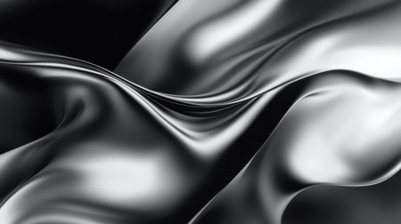 This stunning image captures the elegance of black and silver fabric in graceful waves, showcasing smooth textures ideal for backgrounds, designs, and more.の素材