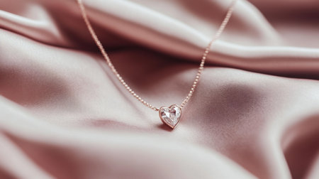 This stunning heart-shaped necklace is beautifully showcased against soft satin fabric, perfect for highlighting elegance and tenderness in jewelry marketing and promotions.の素材