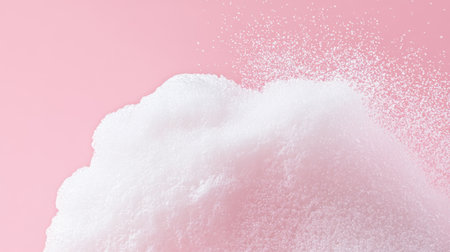 A soft pile of white sugar rests against a pastel pink background, evoking sweetness and delicacy. Perfect for culinary, baking, and food photography projects.の素材