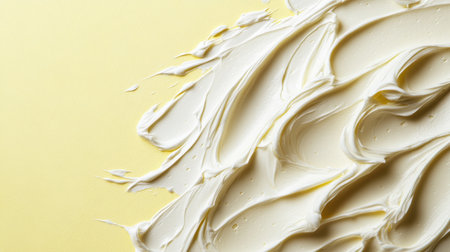 Explore the creamy texture of thick butter captured in beautiful detail, highlighting its enticing appearance and rich consistency against a soft yellow backdrop.の素材