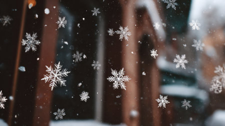 Experience the enchanting beauty of gently falling snowflakes in a tranquil winter scene, perfect for capturing the essence of the holiday season and winter charm.の素材