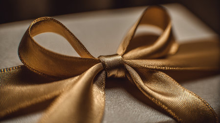 This image captures an elegant gift box adorned with a shiny golden bow, perfect for adding a touch of luxury to any celebration or special occasion.の素材