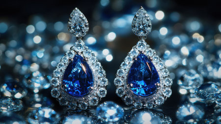 Discover stunning tear drop earrings featuring vibrant blue gemstones and sparkling diamonds, perfect for adding a touch of elegance to any special occasion.の素材