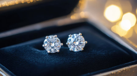Stunning diamond stud earrings displayed in a luxurious box, emphasizing elegance and timeless beauty, perfect for gifts, celebrations, or personal adornment.の素材