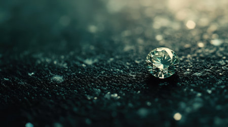 A stunning closeup of a single diamond resting against a dark textured background, showcasing intricate light reflections and sparkling details, perfect for luxury themes.の素材