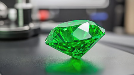 A stunning green diamond captures light beautifully, presenting a rich color and intricate cuts. This gem exemplifies elegance and serves as a focal point in any composition.の素材