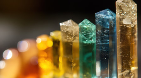 This image showcases a stunning array of colorful crystals, featuring unique shapes and vibrant hues, ideal for showcasing natural beauty in art and decor projects.の素材
