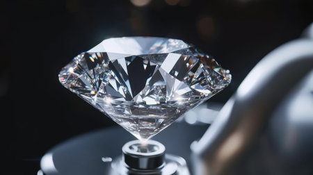 A stunning close-up shot of a diamond resting on a surface, brilliantly capturing light reflections and intricate facets, symbolizing luxury and elegance in design.の素材