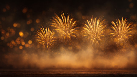 This mesmerizing image features vibrant fireworks bursting in the night sky, creating a magical atmosphere filled with sparkling trails and colorful lights.の素材