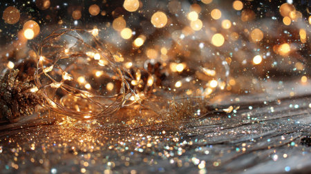 This enchanting image showcases shimmering fairy lights with a bokeh effect, creating a warm and inviting atmosphere ideal for festive gatherings and celebrations.の素材