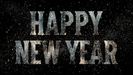 A captivating image featuring the phrase "Happy New Year" in a striking font and cosmic backdrop, perfect for welcoming the festive season with style and joy.の素材