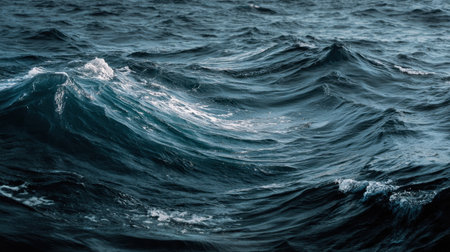 This captivating image showcases gentle ocean waves, reflecting depth and tranquility. The play of light on the surface evokes a serene atmosphere perfect for various designs.の素材