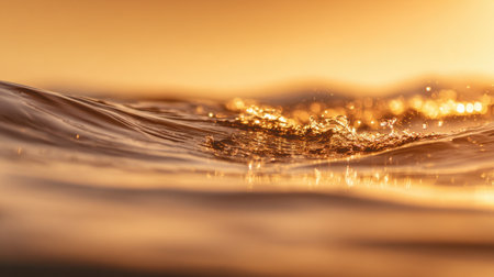 Experience the calming beauty of a sunset as golden light dances on a serene water surface, creating gentle waves and a tranquil atmosphere perfect for relaxation.の素材