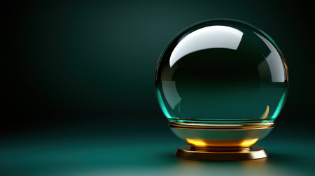 A captivating image of a crystal ball with a golden base, reflecting light and shadows expertly. This visual evokes themes of mysticism, insight, and magic.の素材