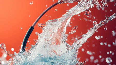 Captivating image of a powerful water splash from a hose against a vividly colored background. Perfect for creative projects that emphasize energy and freshness.の素材