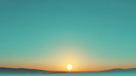 A serene sunrise casts a warm glow over the horizon, highlighting the soft colors of the sky in a tranquil landscape. This image evokes feelings of peace and inspiration.の素材