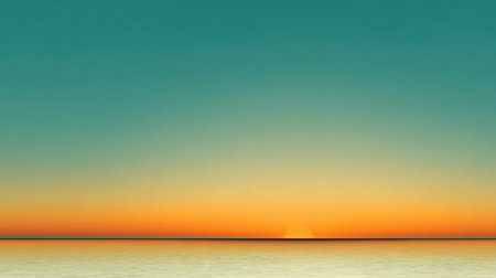 A serene sunset casts warm hues over a tranquil ocean, creating a peaceful atmosphere. Soft gradients blend seamlessly into the calm water, offering relaxation.の素材