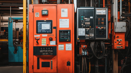 Vibrant control panels in an industrial setting capture the essence of modern manufacturing. This image showcases complex machinery designed for operational efficiency.の素材