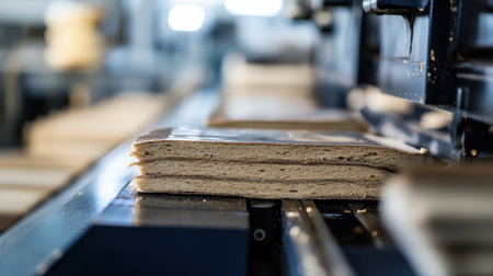 This image showcases layers of dough ready for processing in a commercial bakery, highlighting the intricate details and modern machinery utilized in food production.の素材