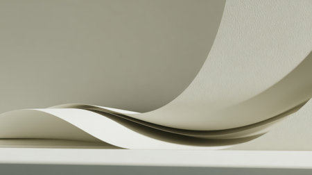 A gentle composition of smooth, curved sheets of paper resting on a minimalist surface, showcasing soft textures and subtle shadows, perfect for modern design projects.の素材