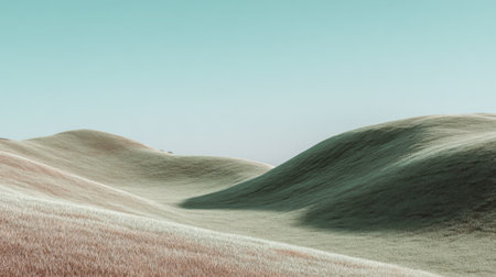 A serene depiction of gently rolling hills under a luminous sky, showcasing soft earthy tones. This minimalist landscape evokes feelings of tranquility and natural beauty.の素材
