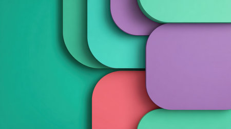 This image showcases colorful geometric shapes with smooth, rounded corners layered against a soft textured background, perfect for modern design applications.の素材