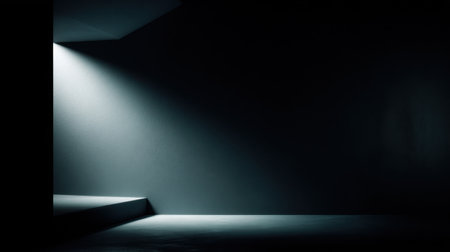 A minimalist interior space features a spotlight casting dramatic shadows, creating an intriguing and mystical atmosphere ideal for artistic projects or photography.の素材